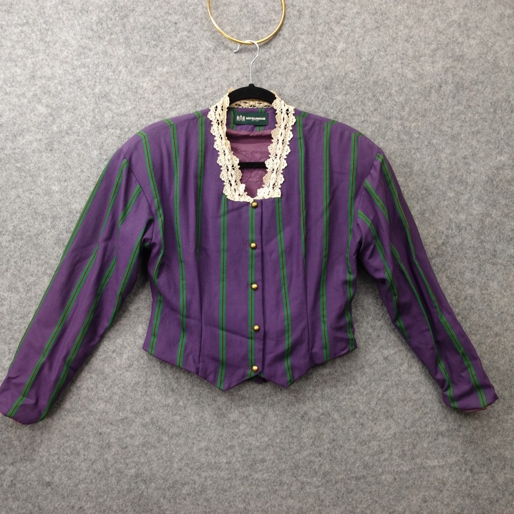 Vintage Victorian Crop Jacket Women S Slim Purple Stripe Lace Trim Edwardian 70s